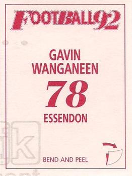 1992 Select AFL Stickers #78 Gavin Wanganeen Back